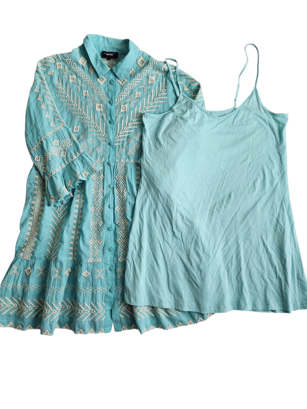 Johnny Was Workshop Charis Easy Tiered Dress Women's XL Green Embroidered Boho